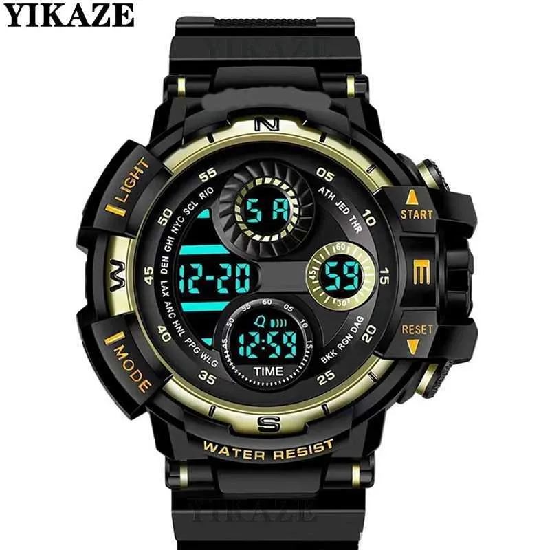 Zegarek Yikaze Black Digital Mens Sports Waterproof Watood Timing Watch G Piechota Impact Student Q240426