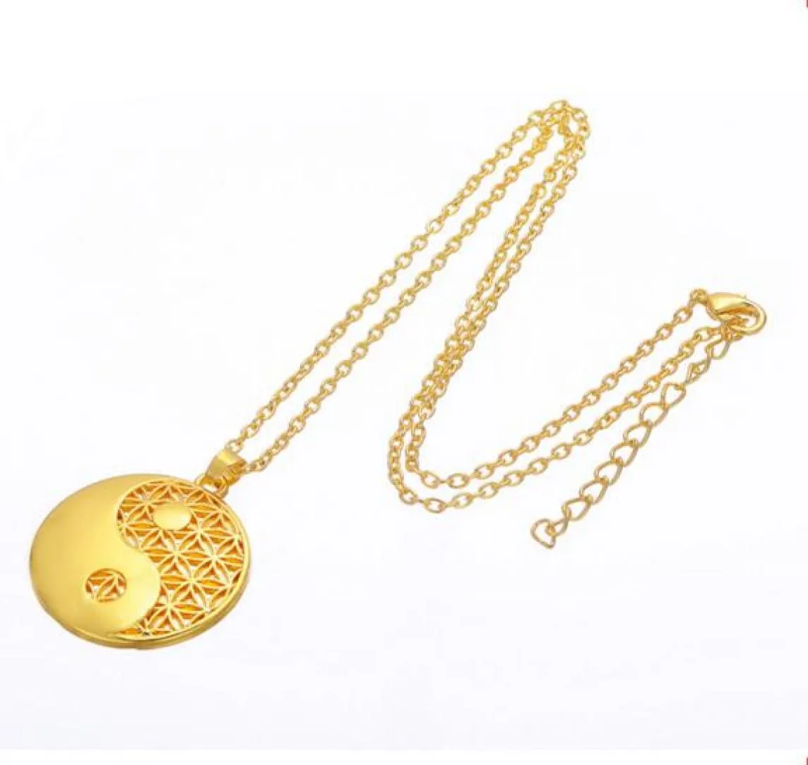 Drop Silver Goldcolor Round Shape Flower of Life Pendant Religious Yin Yang Necklace Women Jewel Christmas Gifts3546601