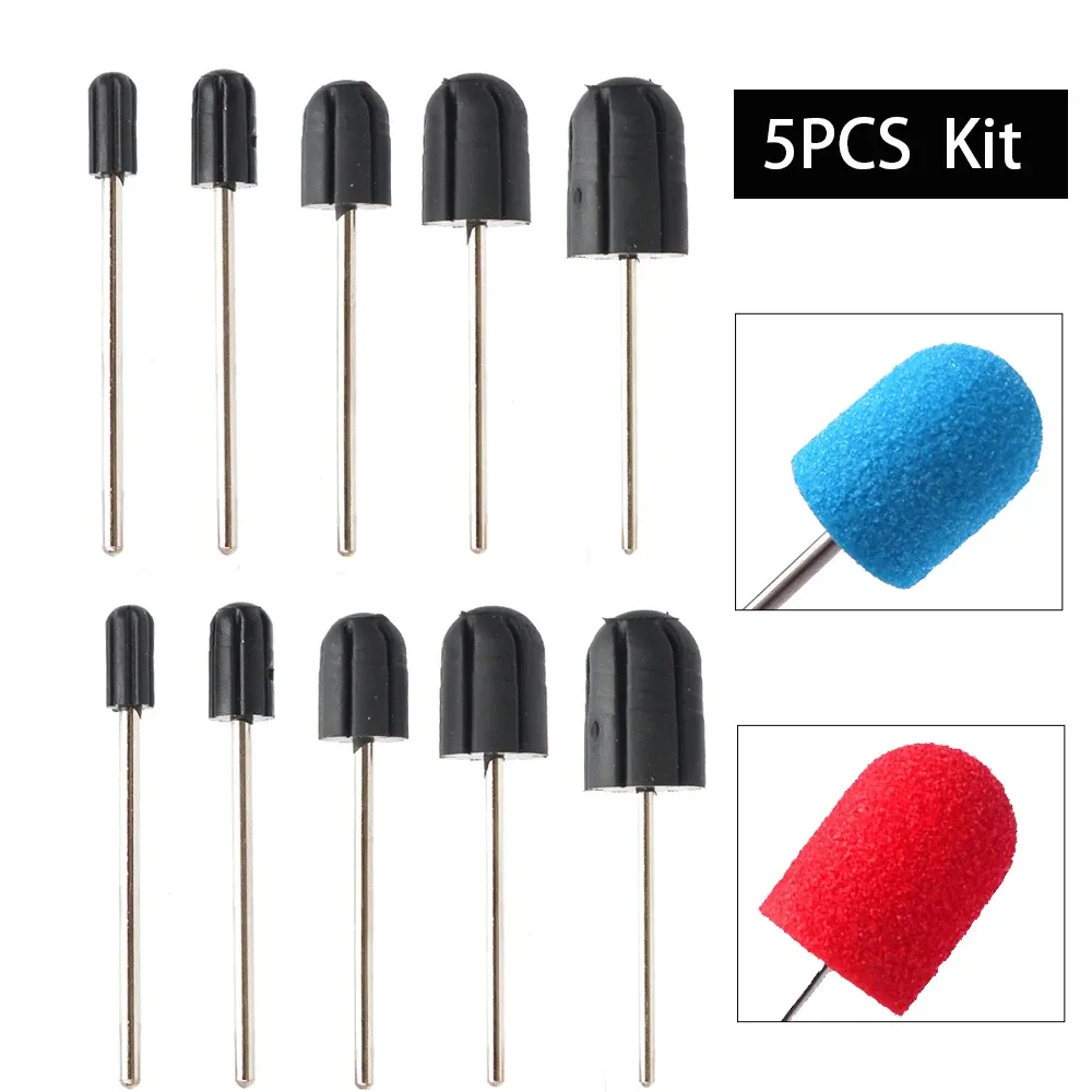 Bits 5pcs Bandes de ponçage en caoutchouc 5 * 11 7 * 13 10 * 15 13 * 19 16 * 25 mm Bandes de ponçage à ongles Caps Caps Mandrel Catters pour les bandes de ponçage