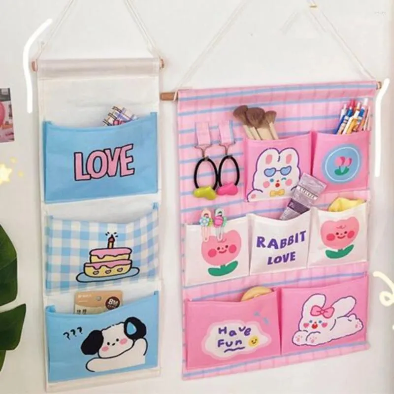 Kitchen Storage 3 Grids/7 Grids Miscellaneous Bag Nylon Cartoon Style Organize Bags Wall Mounted Multifunctional