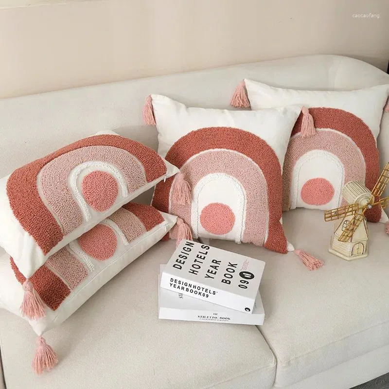 Kudde nordisk stil rosa tuftat fodral kast täcker sängen vardagsrum soffa bilstol mjuk täckning 45x45 cm