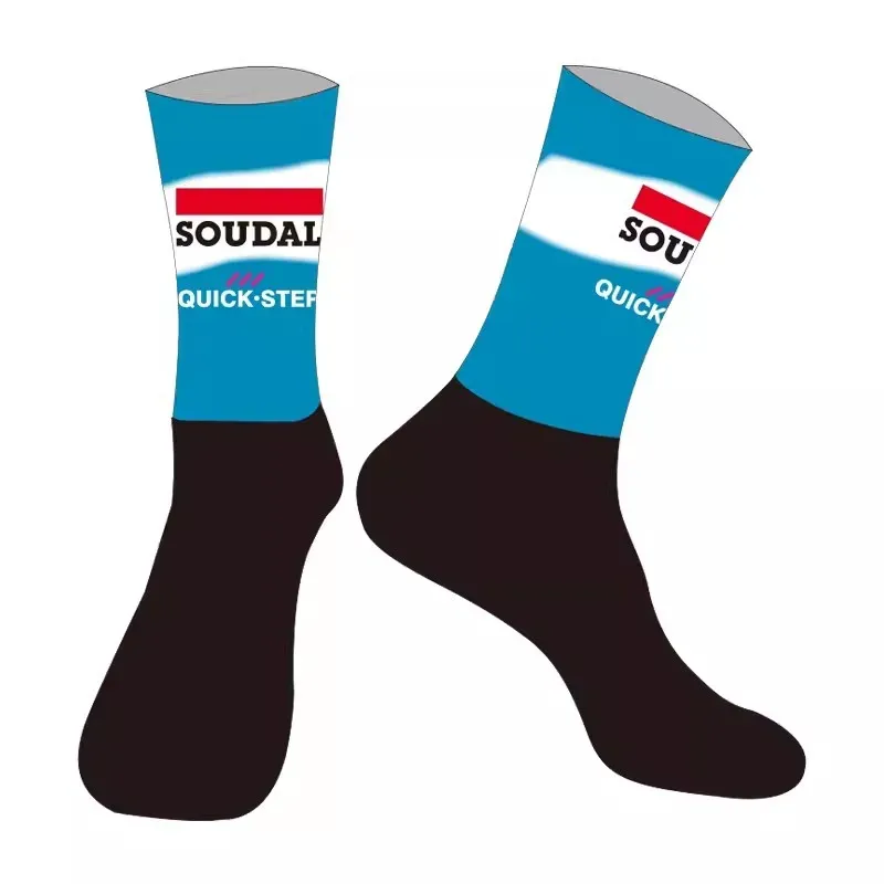 Socken Laser Schnitt ein Paar 2024 Soudal Quick Step Team Radsportsocken Antislip Bike Racing Miti atmungsaktiv für Männer und Frauen