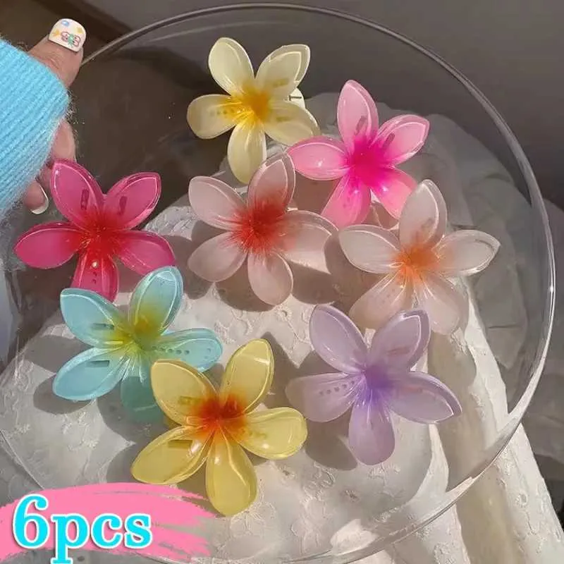 Клипы для волос Barrettes 6 кусочков корейского градиентного цветочного акрилового волос -зажимы женские милый летний пляж Гавайский головной убор