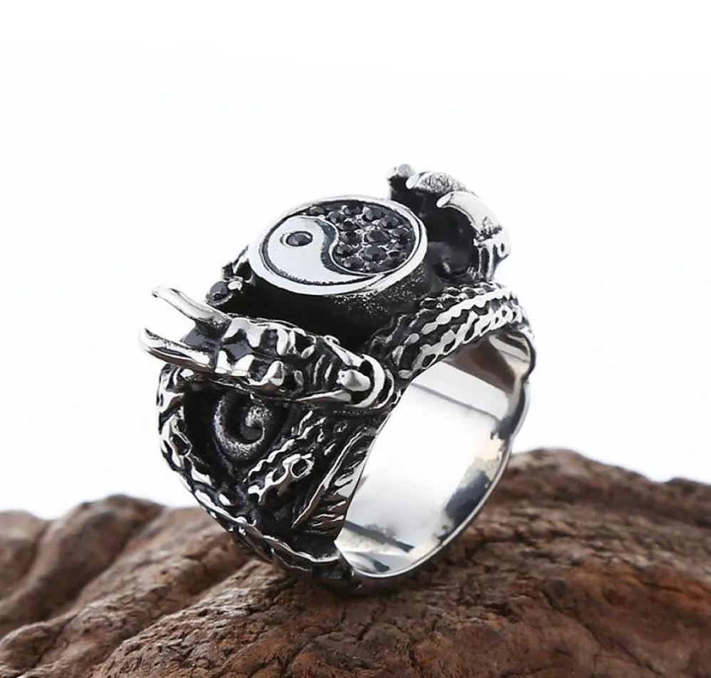 Cluster Rings Punk Yin Yang Taiji Vintage Silver Color Ethnic Fashion Dragon Claw Metal Ring For Men Retro Jewelry Bague Hemme7273318