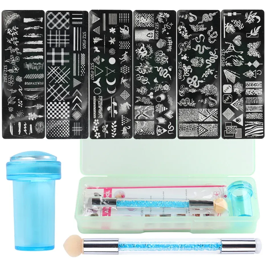 Art 9pcs/Set Nail Art Stamping Plates Silicone Stamper Scaper Stamping Printing Brush Polish Nail Templates For DIY Manicure Tools