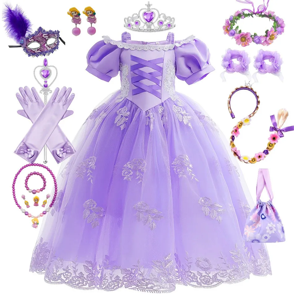 Rapunzel Costume Princess Dress for Children Birthday Carnival Halloween Party Fancy Girls Clothes Cosplay Tangled Costume Set 240417