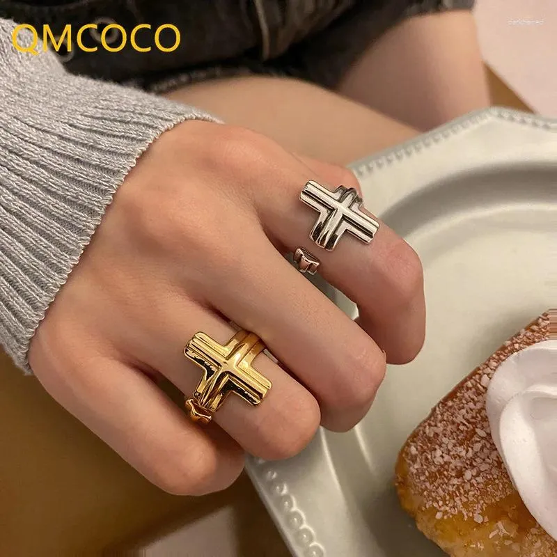Cluster anneaux Qmcoco Fashion Simple Fashion Vintage Punk Silver Color Cross Géométrique Générat à la main bijoux pour femmes et hommes