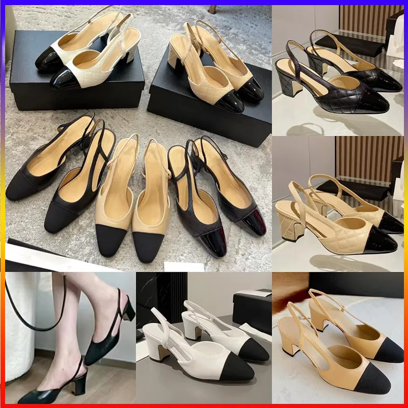 Chaussures habillées talons 100% Véritable pompe de fronde en cuir EU35-41 Femme toile Tweed Summer Groatskin Grosgrain Luxury Back