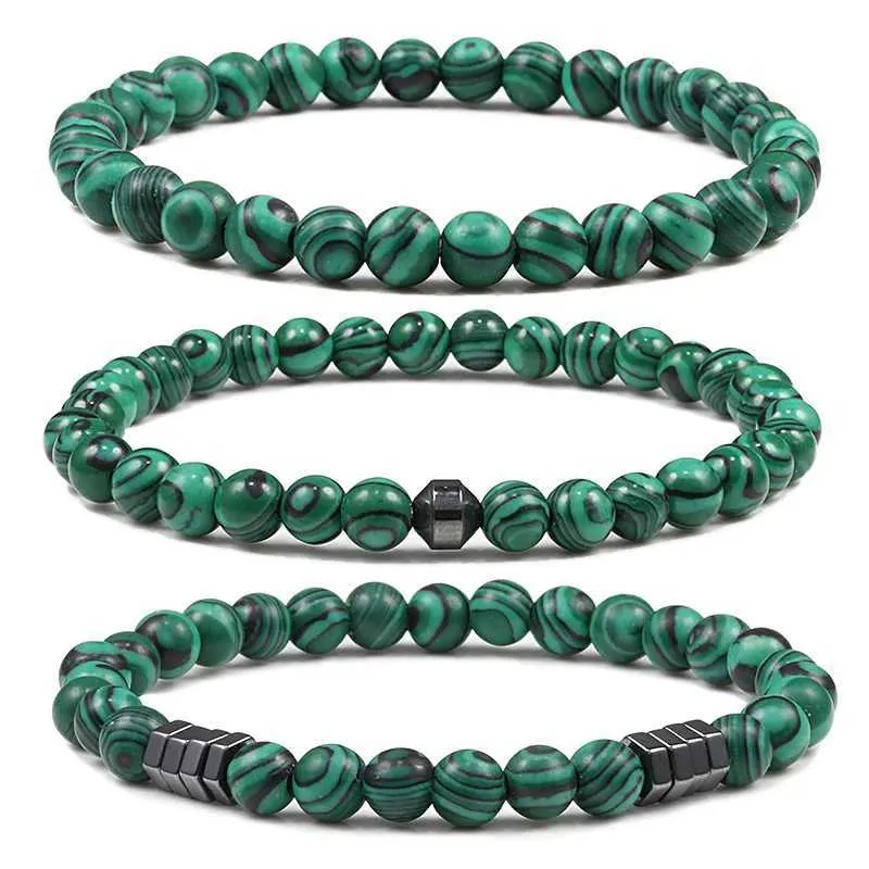 Klasyczne klasyczne 6 mm pawi kamienna bransoletka naturalne koraliki elastyczne ręcznie robione urok biżuterii męskie zielone traktowanie