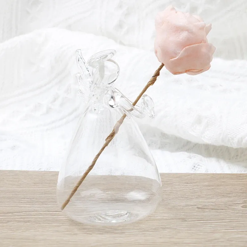 Wazony 1PC w kształcie anioła przezroczysty szklany wazon kwiatowy wiszący dekoracje ogrodu rośliny