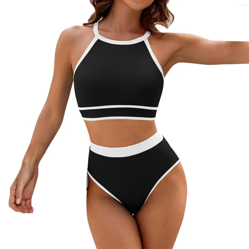 Women's Swimwear Swimming Suit Skirt High Waisted Bikini Sets Sporty Two Swimsuit Color Block Underwire Bathing Tops For Women