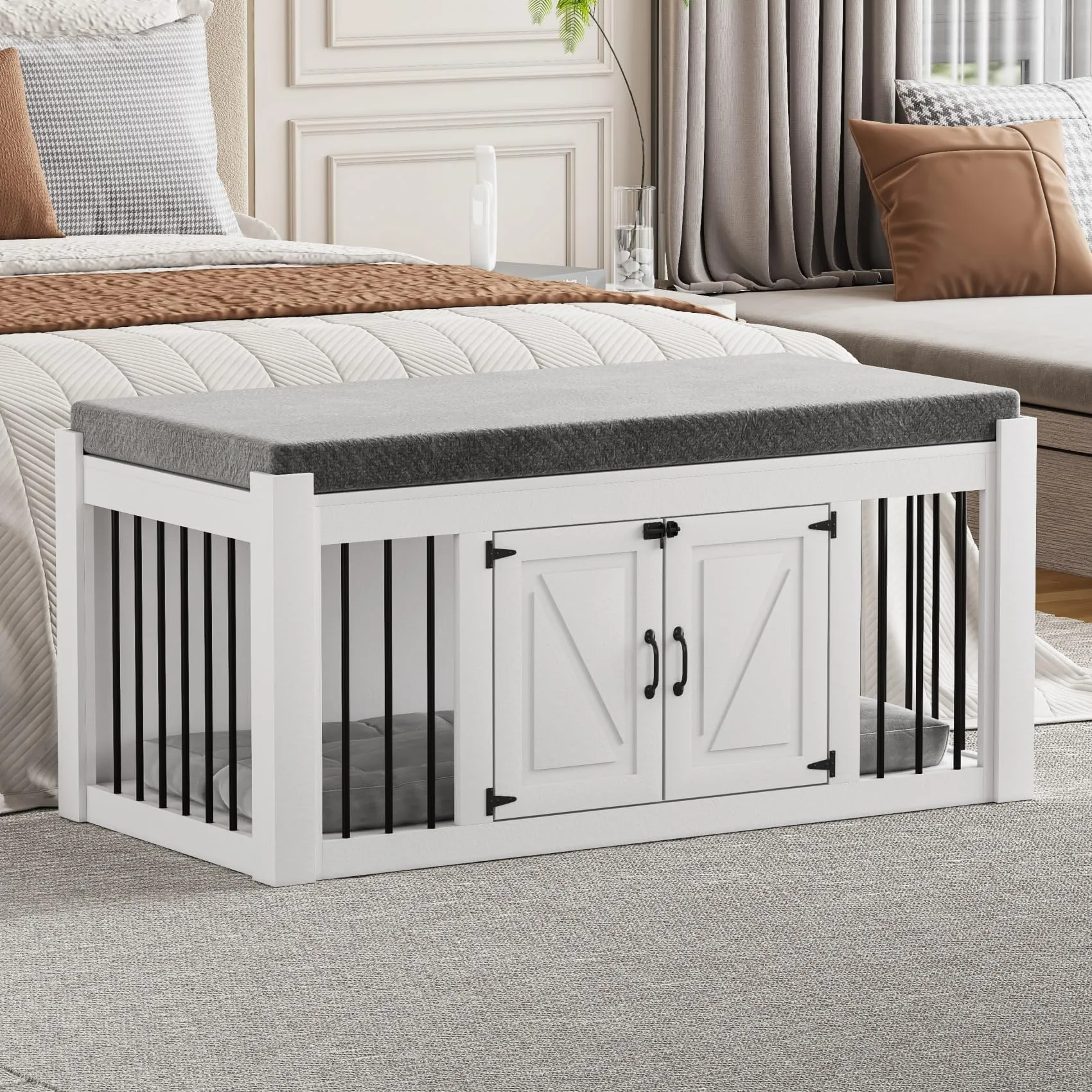 Luxury Dog Crate Furniture with Storage Ottoman Stylish Wooden
