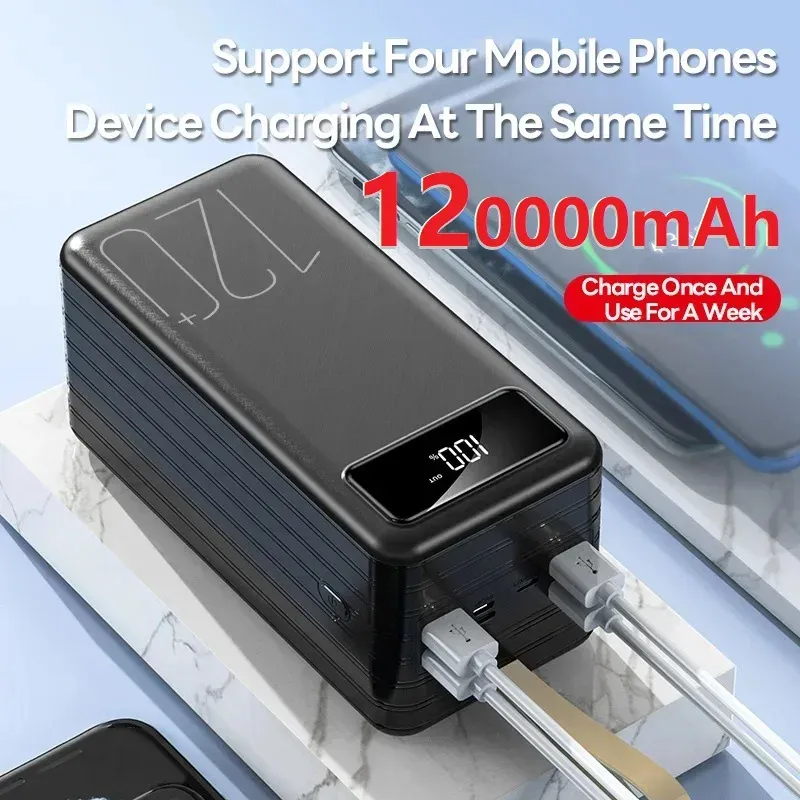 Baterie 120000 mAh Powerbank 3port Przenośna bateria Szybka ładowanie zapasowe zasilanie baterii Odpowiednia dla telefonów komórkowych Tabletki Laptops