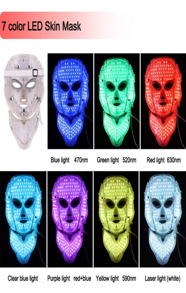 7 PON -färger LED PDT Collagen Red Light Therapy LED PON THAPY FÖR FACE HUD -REYVENATOR MASK MED NACK PART DHL 5194748