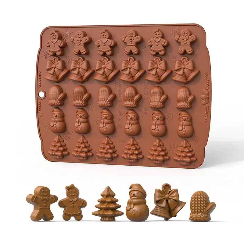 Moldes 2024 Christmas Silicone Chocolate Mold Gingerbread Man Xmas Tree Snowman luvas Gummy Candly Mold Kitchen Party Baking Tool