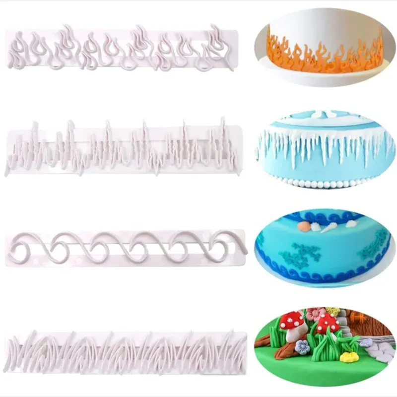 Moules 4pcs biscuit fondant Pastry Cutters Grass Waves Fire Ice Shape Cake Autour des accessoires de pâtisserie