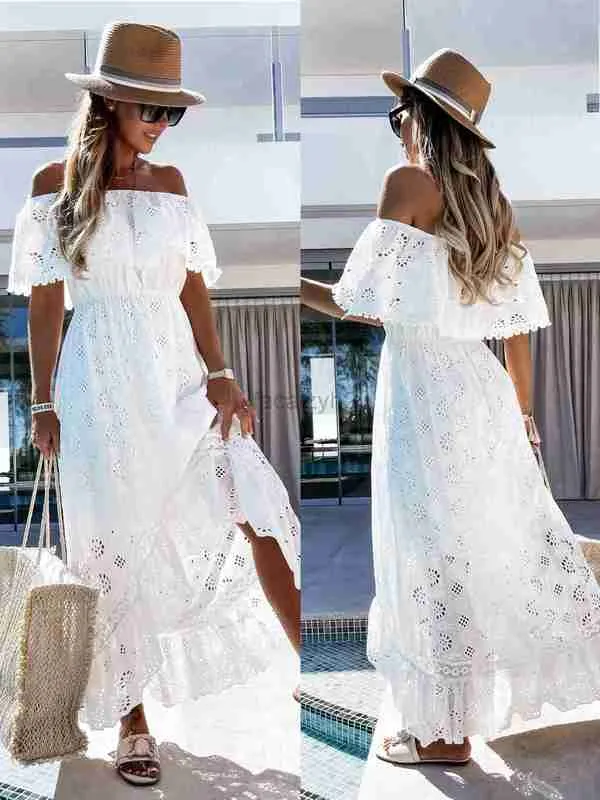 Abiti casual di base Designer Dressker Dress in pizzo bohémien gonna da spiaggia bianca nuovo reggiseno a spalla abito sexy