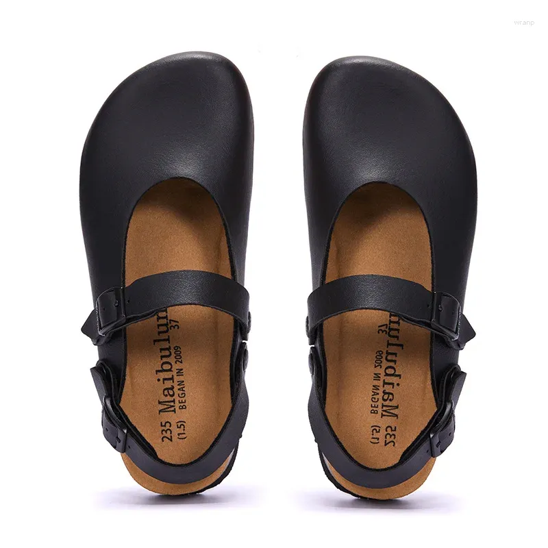 Sapatos casuais japonês chinelo de cortiça fivela de fivela 2024 feminina praia fora dos slides de recortes não deslizantes do dedo do pé fechado