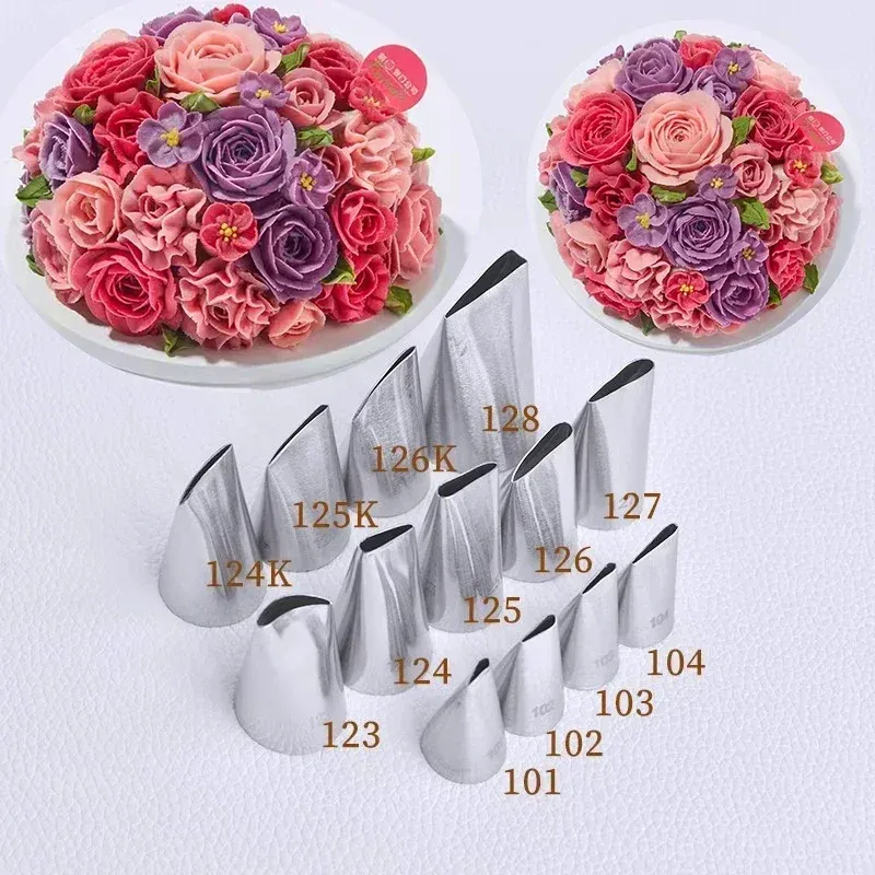 Stampi 13pcs rosa petalo ugelli da pasticceria cortina di cupcake cupcake strumento di pasticceria in acciaio inossidabile crema decorazione della crema di glassa