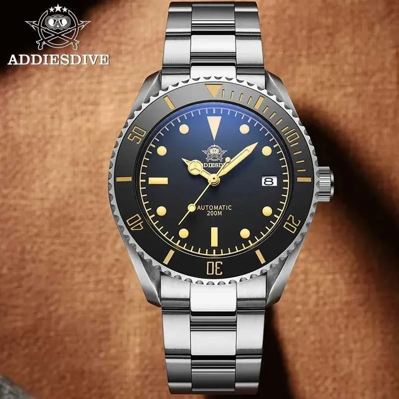 Armbandsur Addiesdive Luxury Mens 200m vattentät automatisk ES NH35 Luminous Ceramic Border Sapphire Watch Steel Q240426