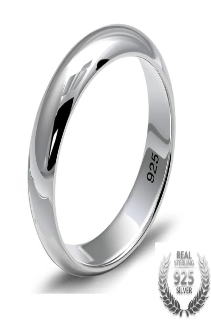 Riens simples de couple classique solide 925 Ring Glossy Silver Glossy pour les femmes et les hommes Bijoux de mariage3589875