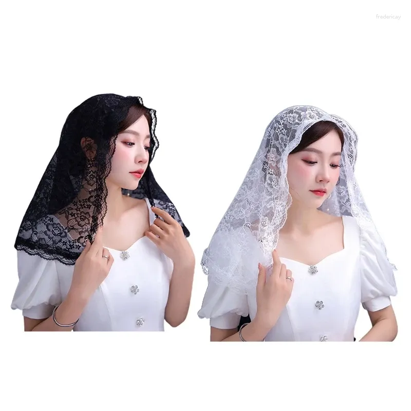 Scarves Floral Lace Veils For Head Covering Latin Mass Mantilla Short Scarf Bridal Women White Black Catholic V