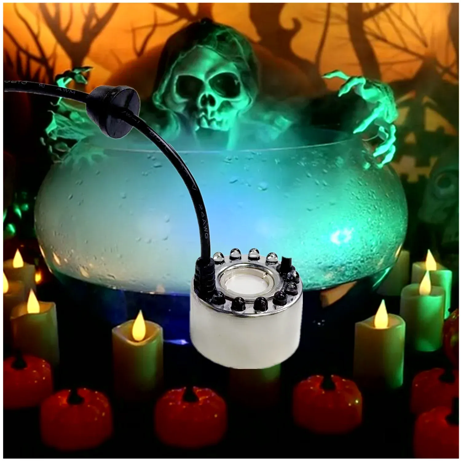 Decoración 2023 Halloween mini LED Pumpkin Light Fogger Water Fountain Pond Machine Machine Atomizer para Halloween Christmas Party Decoration