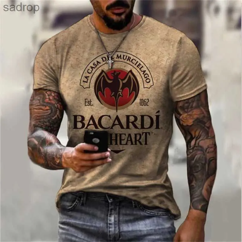 T-shirts masculins T-shirts à la mode 3D Bacardi T-shirt imprimé rétro T-shirt à manches courtes décontractées T-shirt T-shirt T-shirt topxw