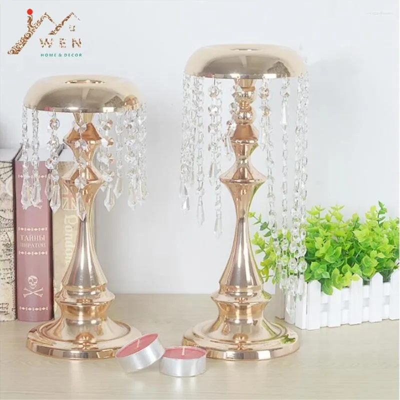 Świece metalowe delikatne złote uchwyt z kryształami ślub Candelabra/Centrce -Center Wind Chime Typ Candlestick Candlestick