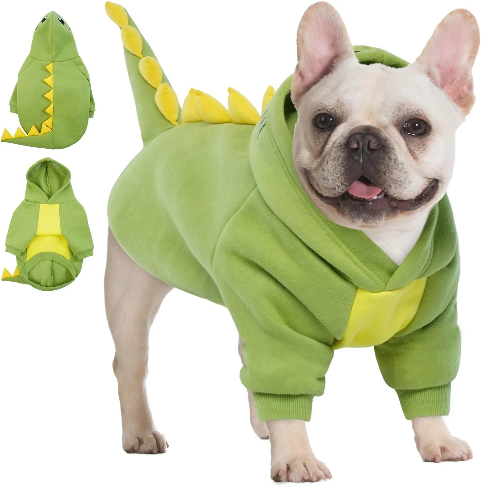 Costume Dinosauro Per Cani DELIFUR - Felpina Verde Con Cappuccio Per Halloween E Inverno - Foto 11