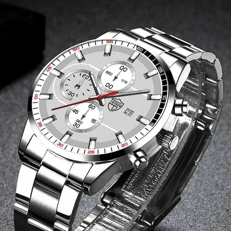 Kol saatleri erkek marka gümüş moda paslanmaz çelik kuvars lüks iş deri yeni takvim saati Q240426