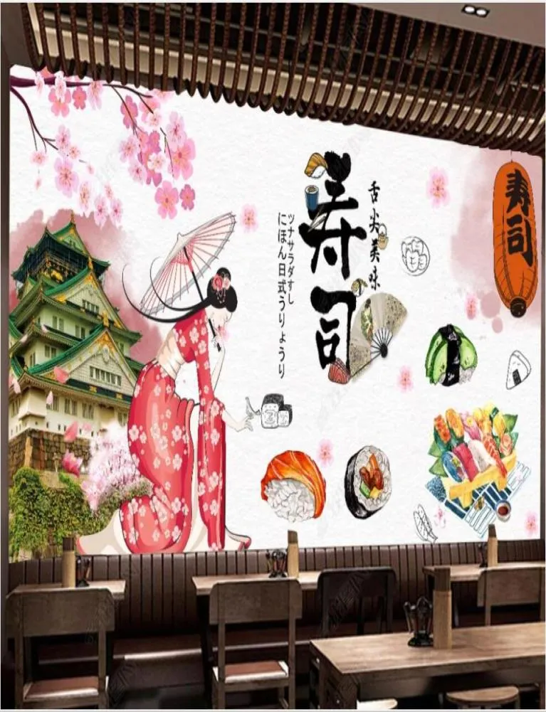 3D PO Wallpaper Anpassad väggmålning Japansk turistattraktion Cuisine Sushi Restaurangväggmålningar i vardagsrummet WALLPAPERS3007826