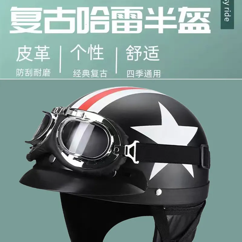 Motor Halve Helmen Jet Helm Halve Schaal Scooter Helm ECE Certificering Scooter Helm Bromfiets Helm Retro Motor Halve Helm Met Geïntegreerd Vizier C,XL/(59~60cm