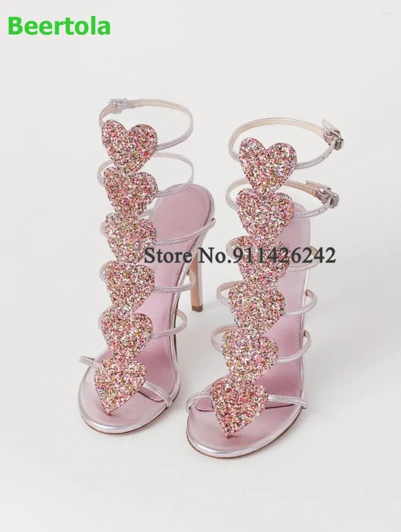 Chaussures habillées Blingling Love Match Pink Luxury Fashion Sandales pour femmes femmes minces talons hauts rond Boucle de boucle