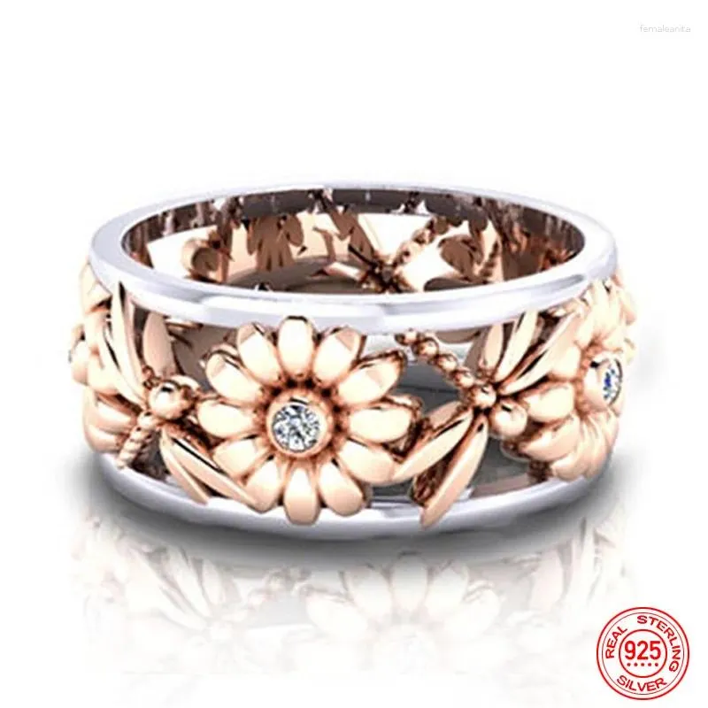 Cluster ringen 925 Sterling Silver Sunflower Crystal Ring for Women Fashion Jewelry Accessories