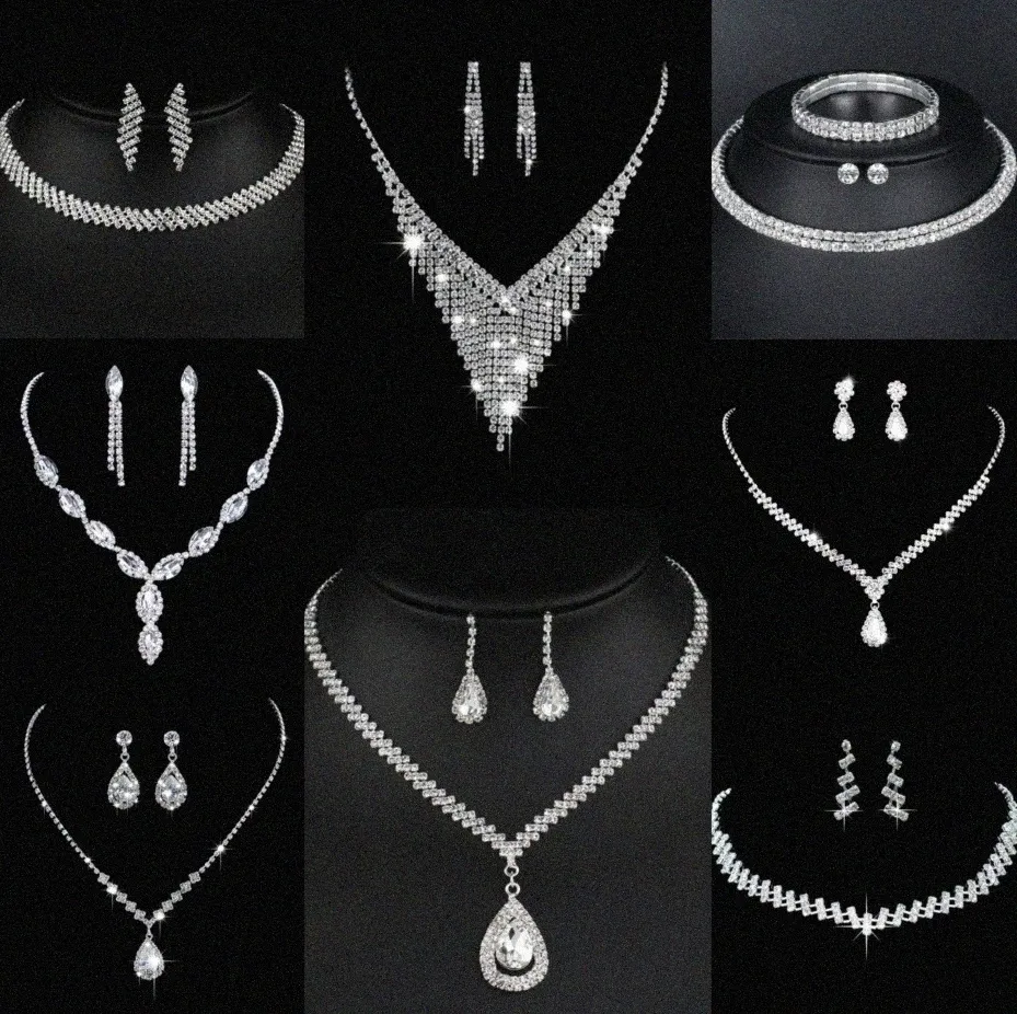 Värdebelt lab diamantsmycken Set Sterling Silver Wedding Halsbandörhängen för kvinnor Bridal Engagement Smyckesgåva 35en#