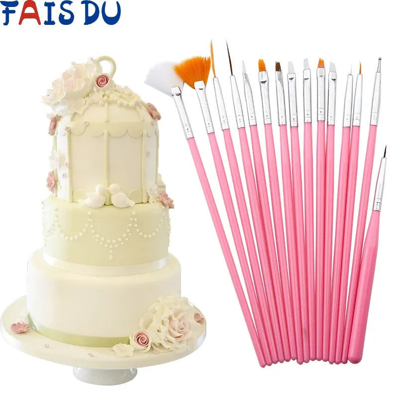 金型fais du 15pcs/set fondant cake brush diyシュガークラフトベーキングツールケーキペンペストリー絵画用