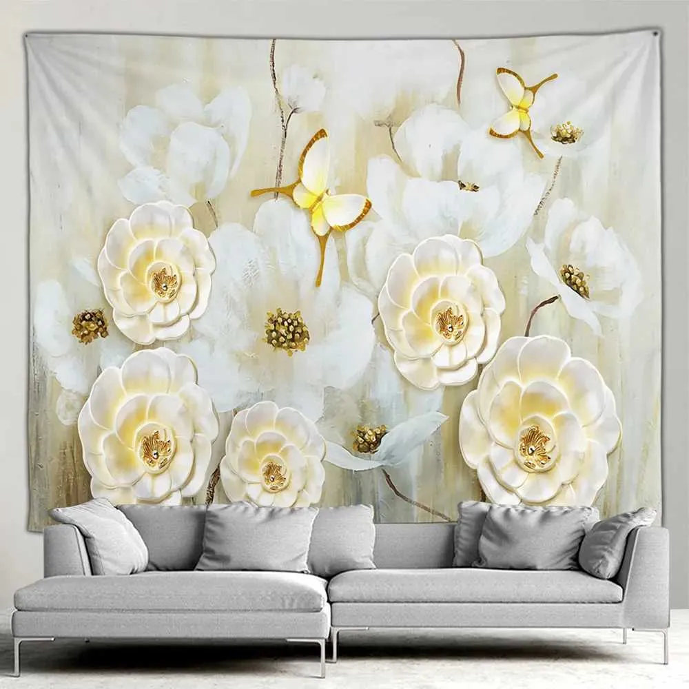 Wandteppiche elegante und modische Fantasieperlen und Diamanten Bouquet 3D -Style Tapestry Home Terrasse Wand Hänge Art Deco Aliving Room Mura
