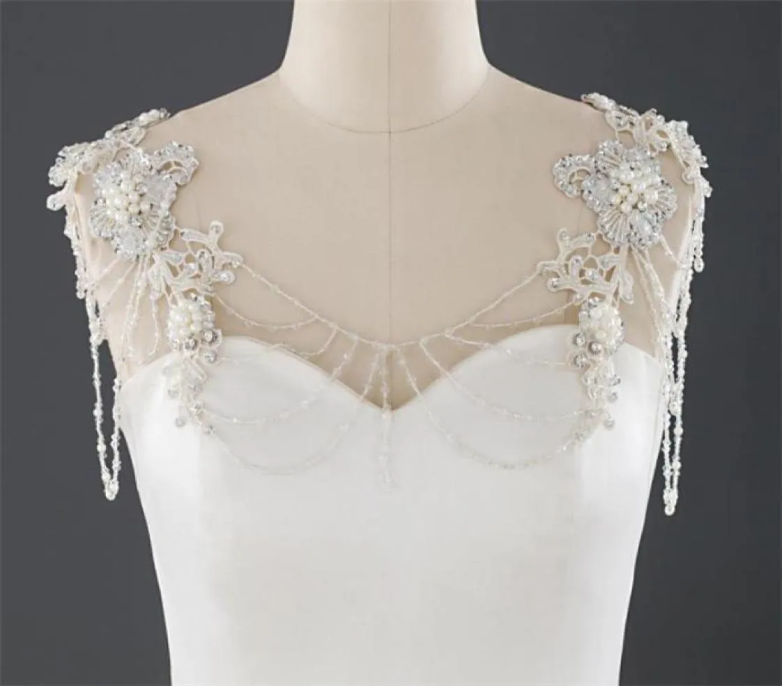 Wedding Bridal Lace Wrap Ketting Parels parels kralen Vollichaamschouderketting Jurk jas Kruilkristallen Bolero Wit Charmante orname2962180