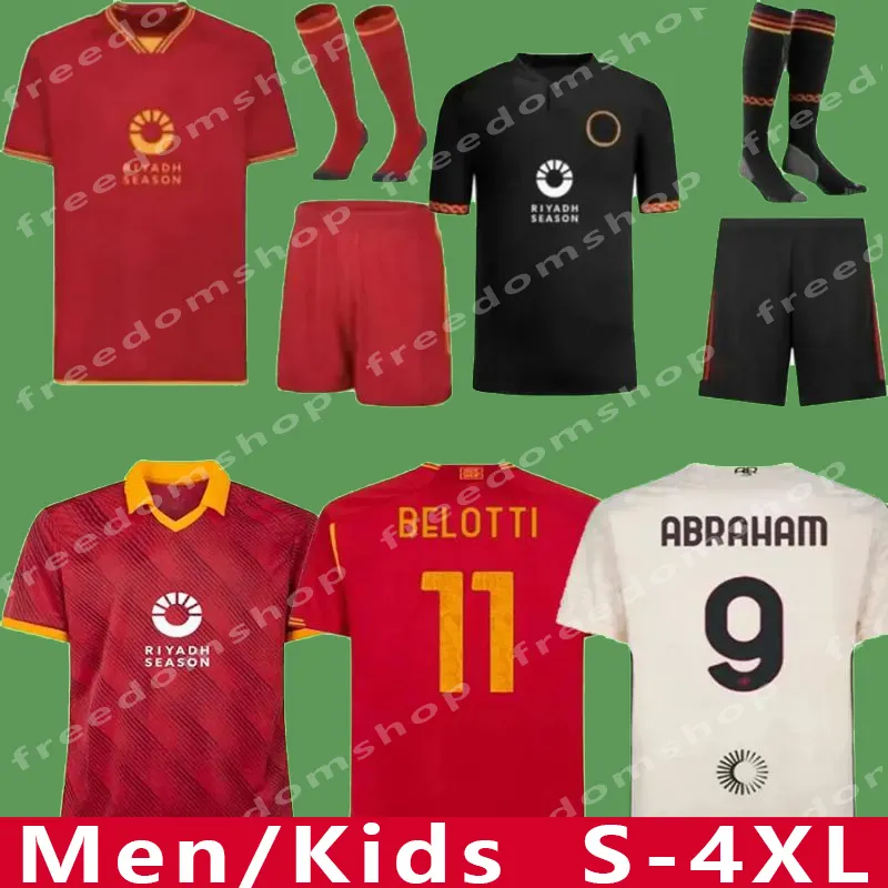 23 24 Maglia Romas Dördüncü 4. Futbol Jersey Kids Kit 2023 2024 Evde Üçüncü 3. Kırmızı Futbol Gömlek Kalsiyo Maglietta Tren Oyuncu Versiyonu Abraham Pellegrini Dybala