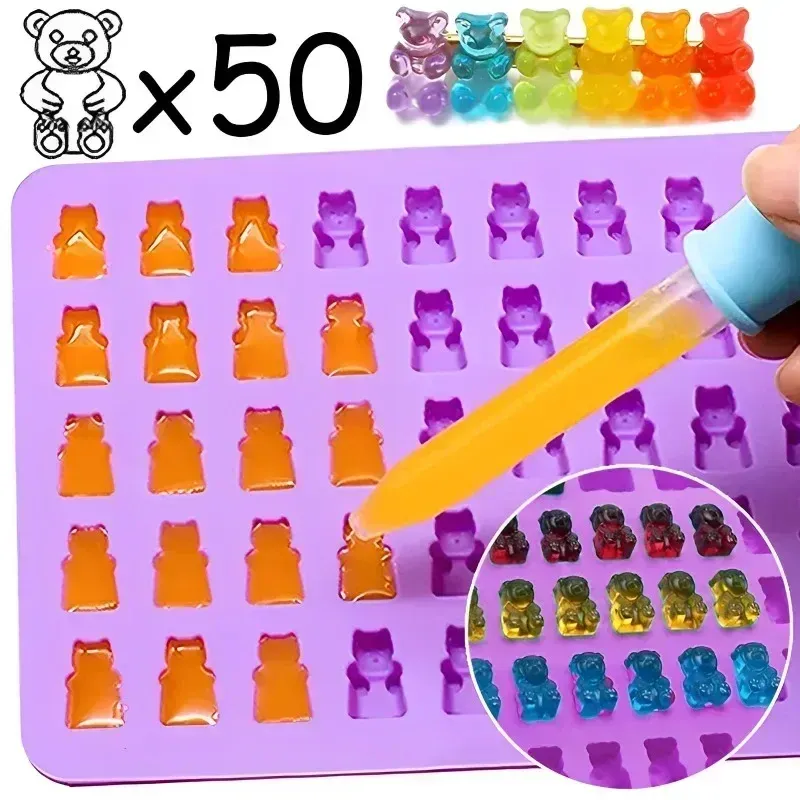 Плесени 50 сетки Gummy Bear Silicone милая медведя желе с каплей с конфетки шоколадные плесени для выпечки инструменты для выпечки