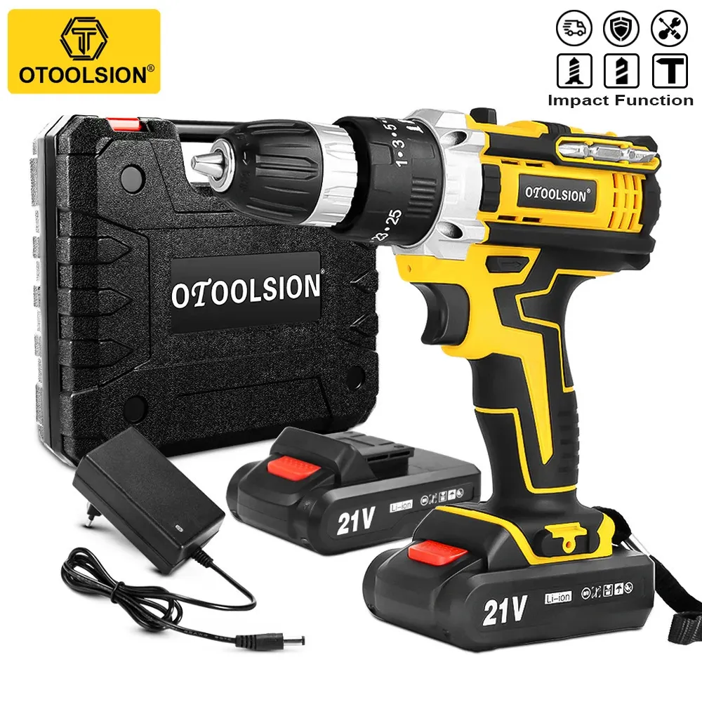 OTOOLSION 21V Cordless Electric Screwdriver Lithium Ion Battery Variable Speed Impact Drill 38 Inch Power Tool 240420