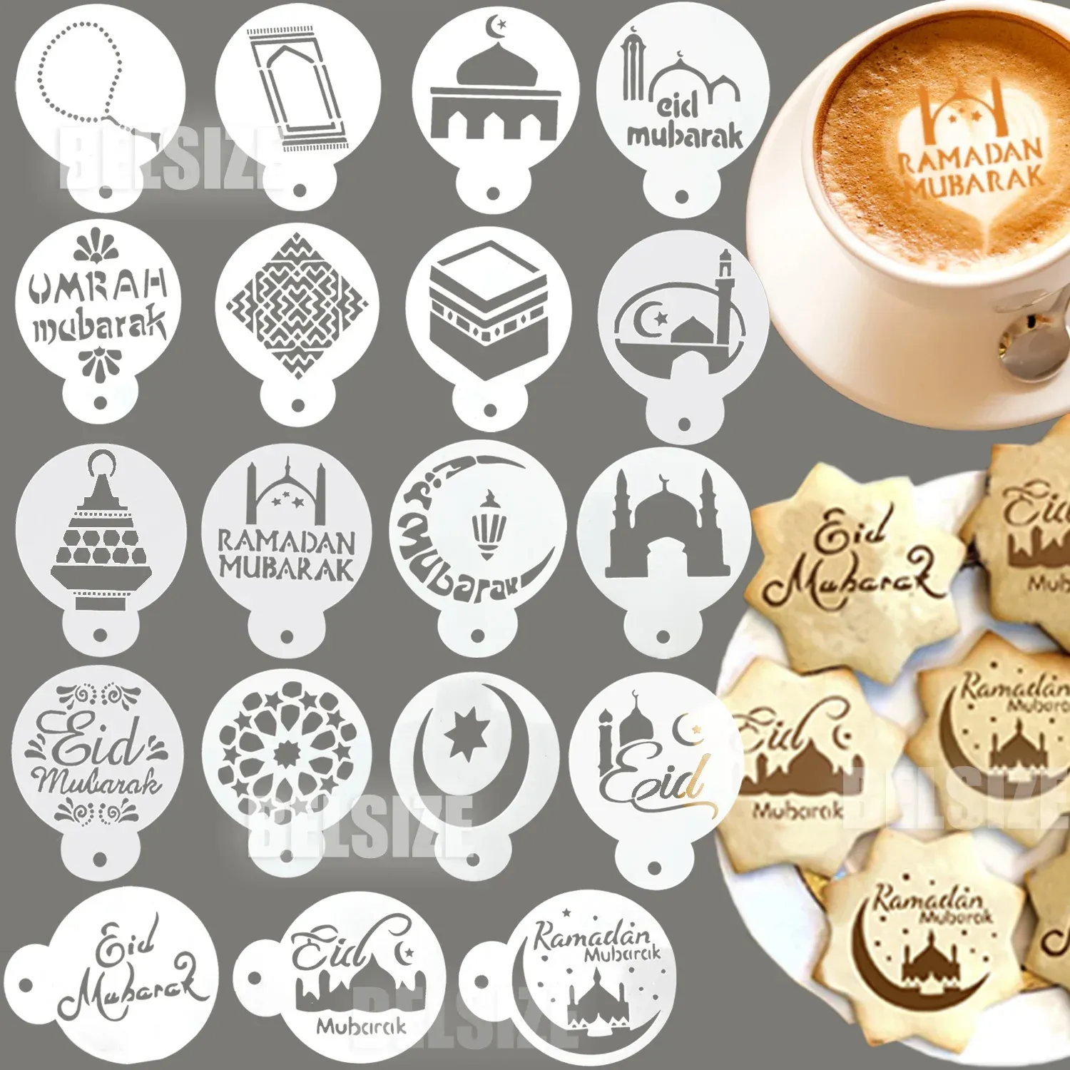 Formen 3/6pcs Eid Mubarak Schablonen Kuchenform Ramadan Dekoration Backwerkzeuge Keksschablonen Zeichnungsvorlage Kuchen Dekorationswerkzeuge
