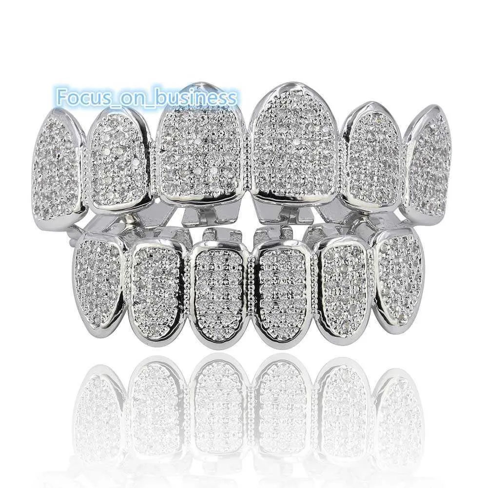 Hip Hop Bling simulou 6 peças superior e inferior geladas de dentes de diamante Grillz