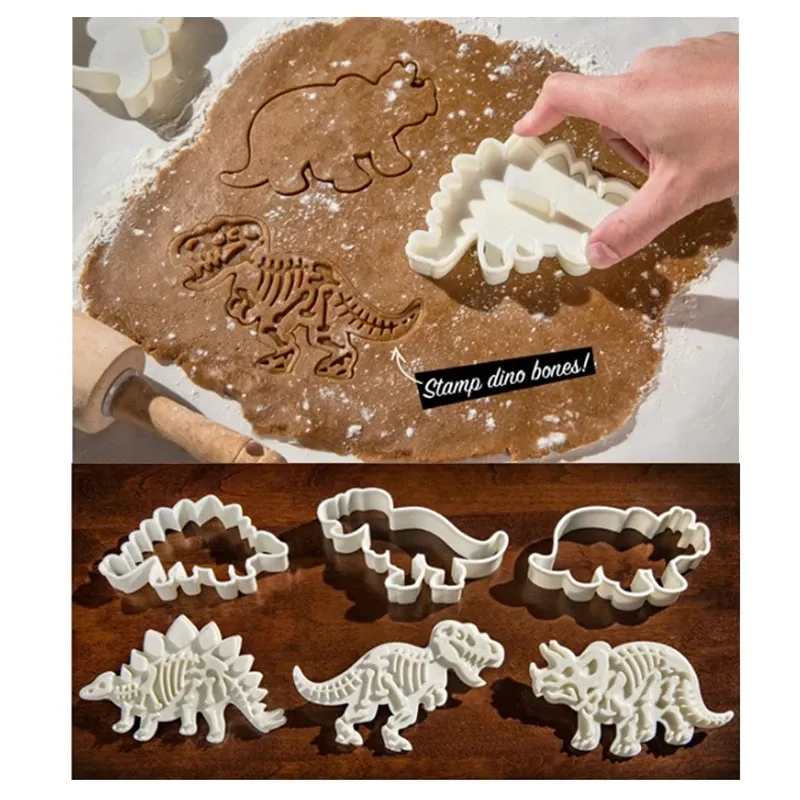 Moulds 3D Dinosaur Cookie Cutters Dinosaur Biscuit Embossing Mould Fondant Dessert Baking Plastic Mold for Gingerbread Cake Decor Tool