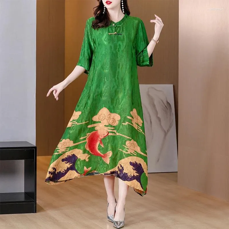 Party Dresses Summer Floral Silk Fashion Lightweight Midi Dress Women's Boho Casual Loose Midje 2024 Korean Style Retro Beach