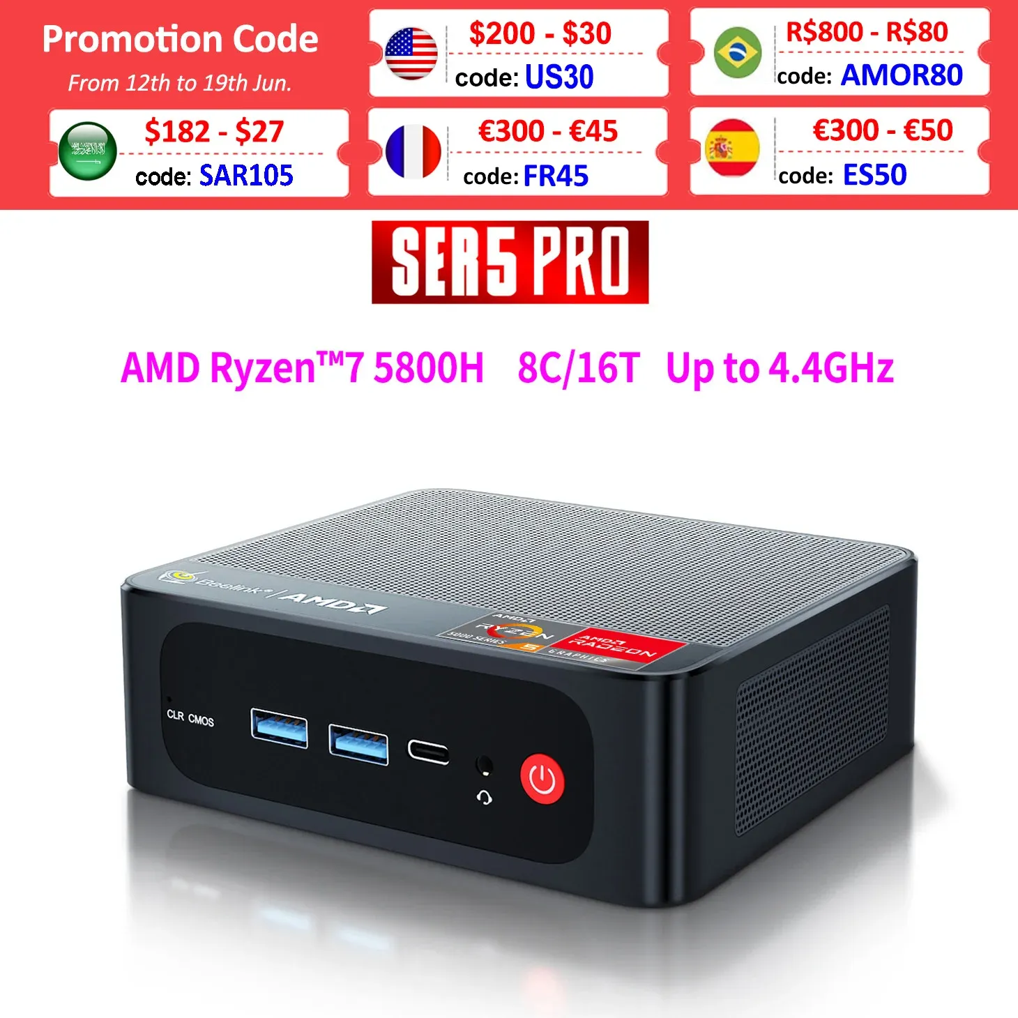 Drives Beelink Ser5 Mini PC AMD Ryzen 7 5800H/5500U Gaming Komputer 16 GB DDR4 500GB NVME SSD Windows 10 Pro Pro Burey Vega 10