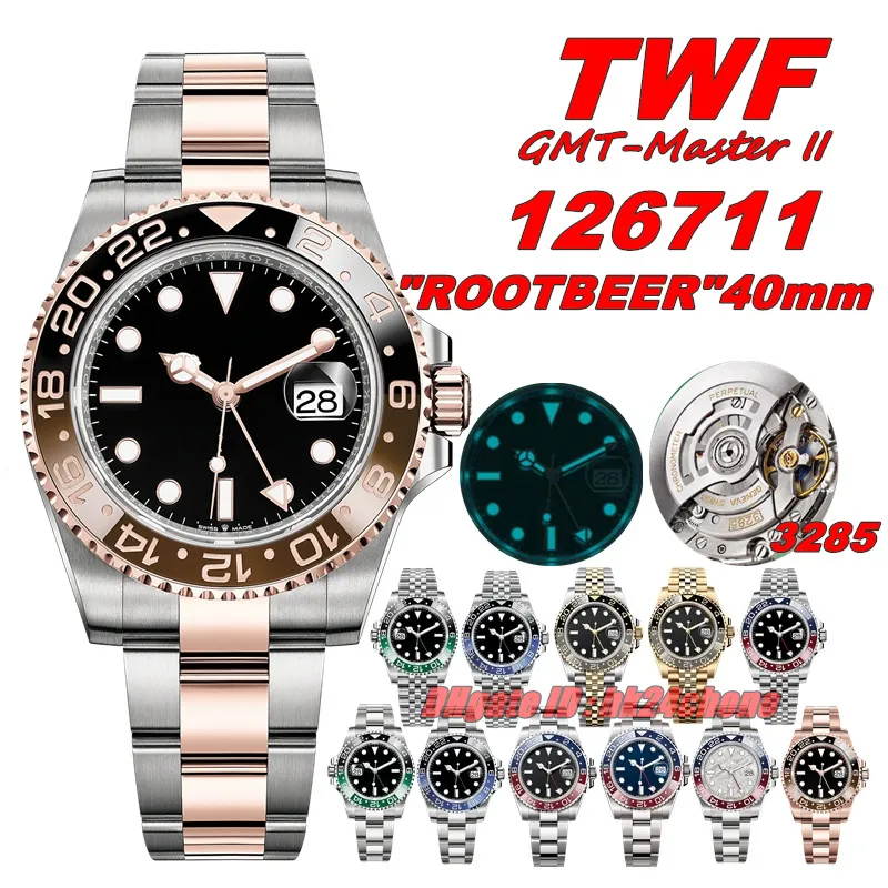 TWF Orologi di lusso TW 40MM 904L 126711 Data GMTMASTER II "ROOTBEER" 3285 MENS AUTOMATICO MENS ORGHIO NERO NERO BRACCOLA IN ACCIAIO TONO TONE GENTENE GENSI