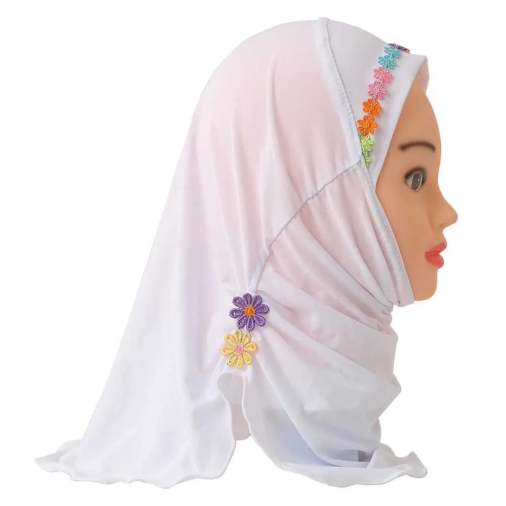 Bandanas Durag H041 är en söt huvudduk som är lämplig för unga flickor i åldern 2-5 med vackra blommiga muslimska huvuddukar och islamiska huvuddukshattar 240426