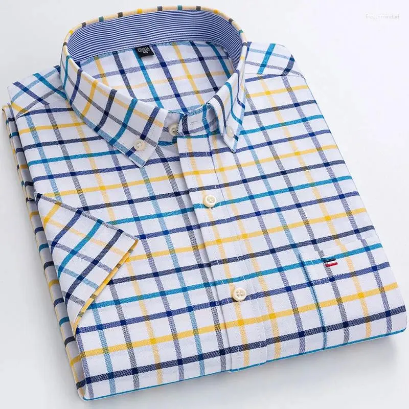 Męskie koszule bawełniane krótkie rękaw Oxford Plus size 7xl Summer Fashion Business Butifed Buttow-Down Plaid Shirt